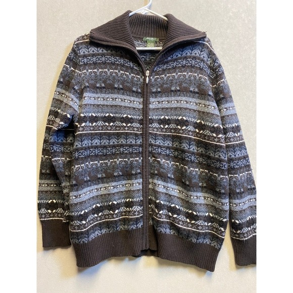 Eddie Bauer Other - Eddie Bauer Mens XXL Fair Isle Full Zip Cardigan Sweater Brown Lambswool Blend